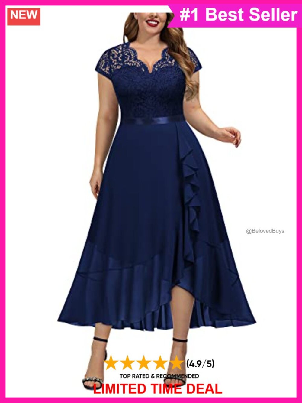 Plus Size Floral Lace V Neck Ruffle Maxi Bridesmaid Dress